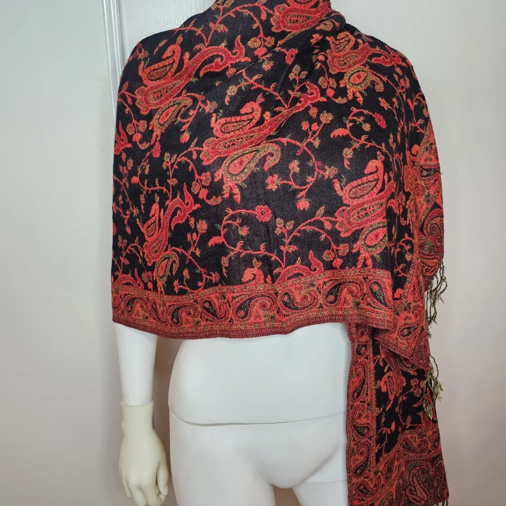 Unique Elegant Black and Red Paisley Shawl